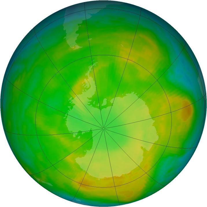 Antarctic ozone map for 09 December 1980